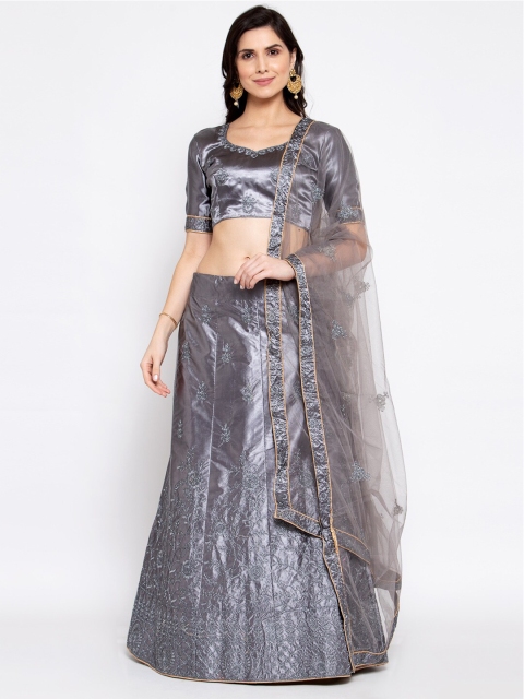 

Satrani Grey Embroidered Semi-Stitched Lehenga & Blouse With Dupatta