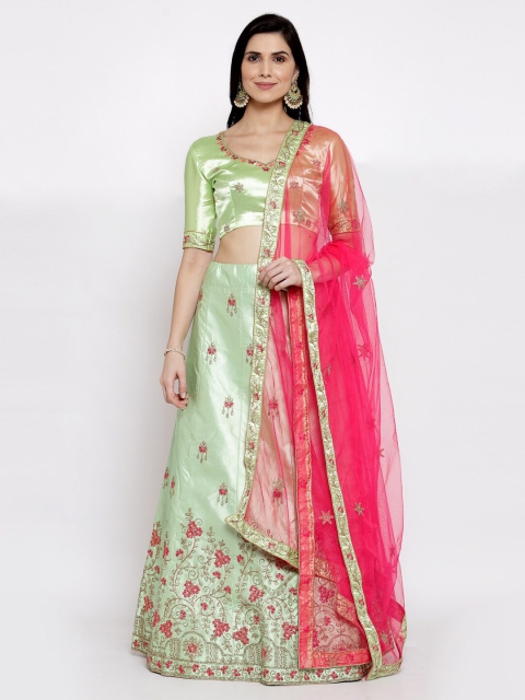 

Satrani Lime Green & Red Embroidered Semi-Stitched Lehenga & Blouse With Dupatta