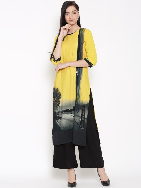 

Wishful by W Women Yellow Printed Kurta