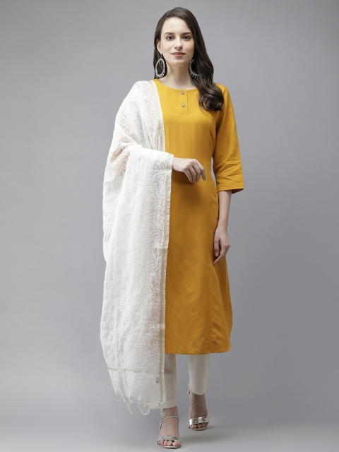 

ADA White Chikankari Hand-Embroidered Dupatta