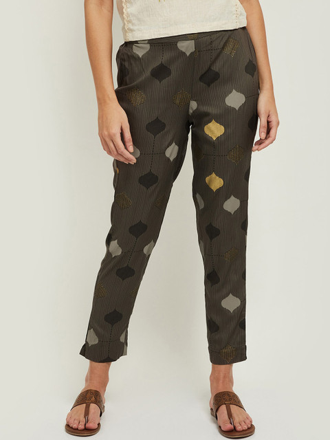 

max Women Grey Printed Slim Fit Trousers