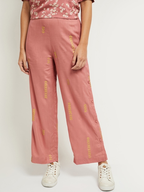 

max Women Pink Printed Parallel Trousers