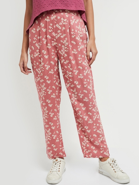 

max Women Pink Floral Printed Pleated Parallel Trousers