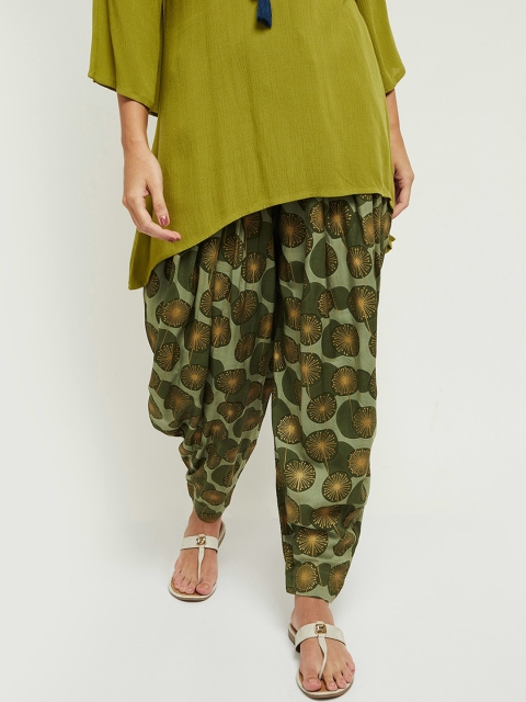 

max Women Green & Mustard Geometric Print Salwar