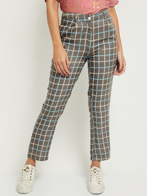 

max Women Grey Checked Trousers