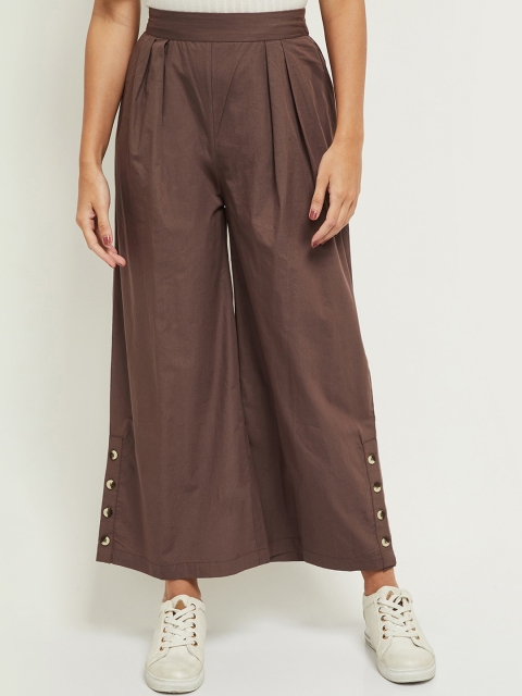 

max Women Brown Pleated Parallel Trousers