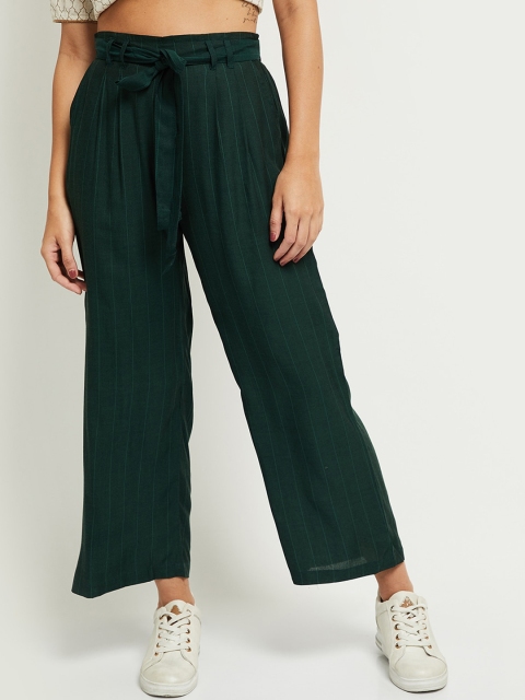 

max Women Green Loose Fit Pleated Parallel Trousers