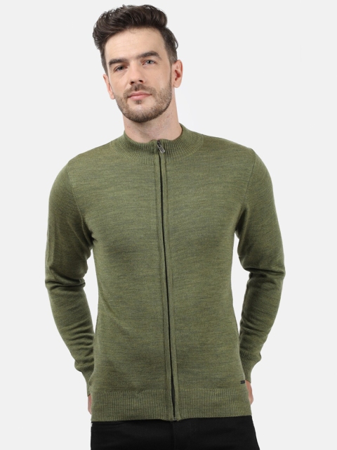 

Monte Carlo Men Olive Green Front-Open Sweater with Zip Detail