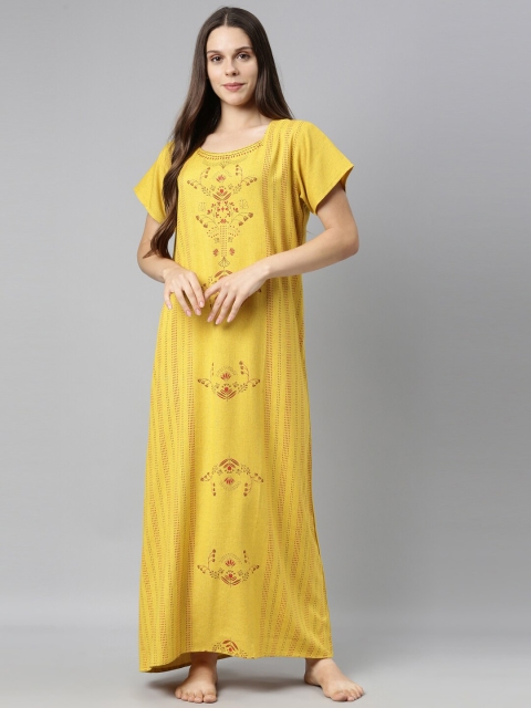 

GOLDSTROMS Women Yellow Printed Cotton Nightdress