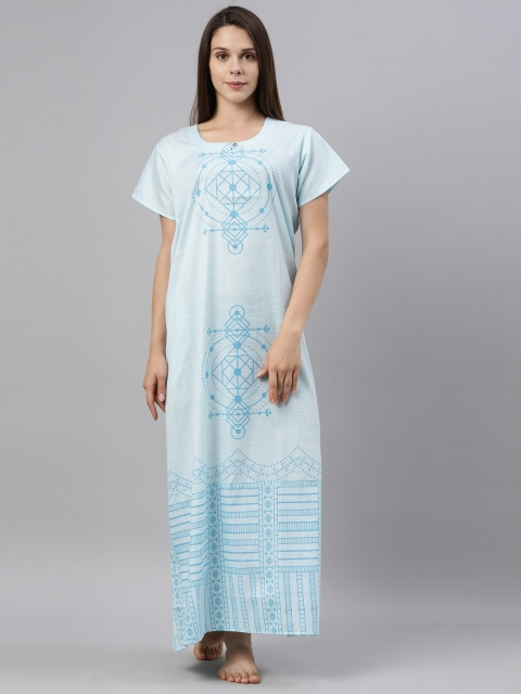 

GOLDSTROMS Women Blue Printed Maxi Nightdress