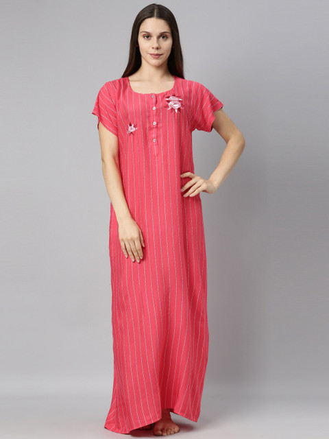

GOLDSTROMS Women Red Striped Maxi Nightdress