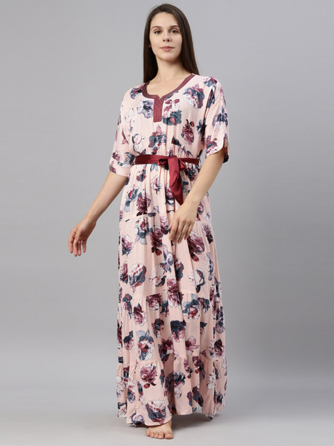 

GOLDSTROMS Peach-Coloured Printed Maxi Nightdress