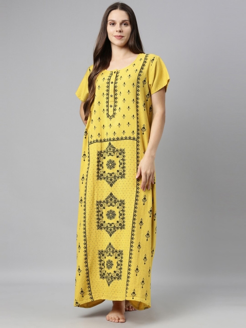 

GOLDSTROMS Yellow Printed Maxi Nightdress