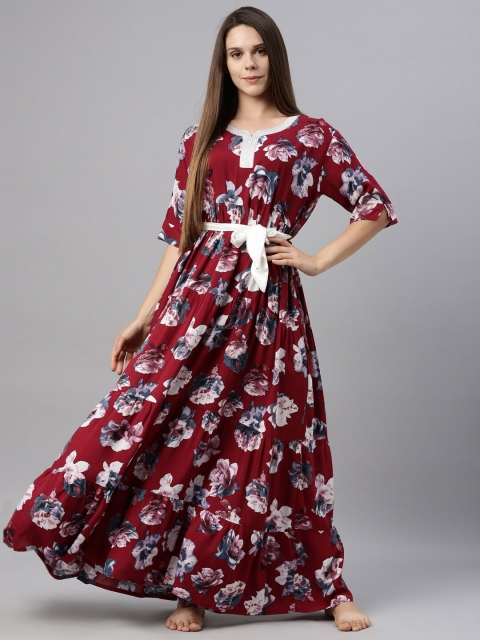 

GOLDSTROMS Maroon Printed Maxi Nightdress