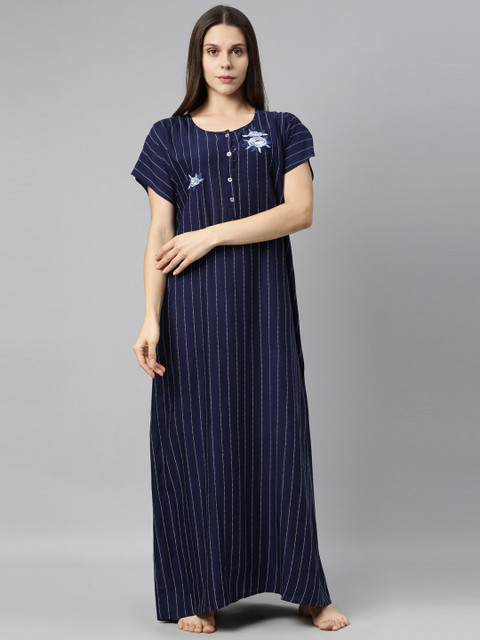 

GOLDSTROMS Navy Blue Striped Maxi Nightdress