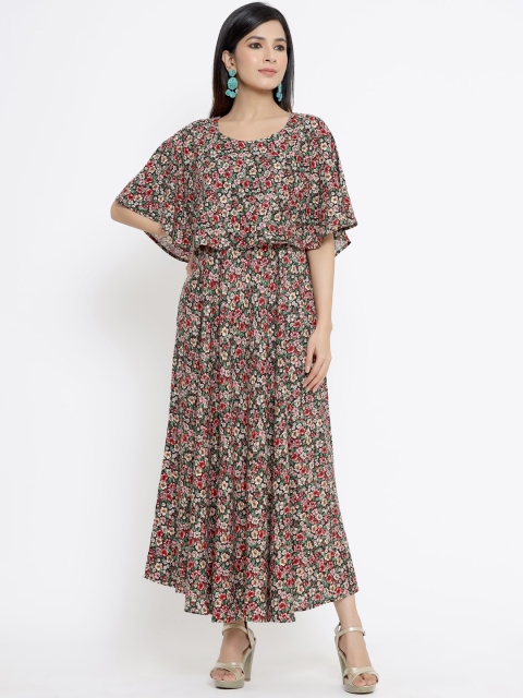 

DIVYANK Women Green & Red Floral Printed Maxi Dress
