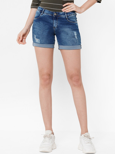 

Kraus Jeans Women Blue Washed Slim Fit High-Rise Denim Shorts