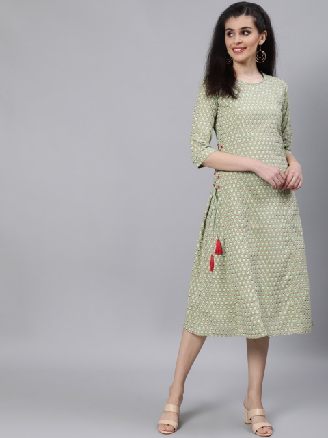 

AASI - HOUSE OF NAYO Sea Green Ethnic Motifs A-Line Midi Dress