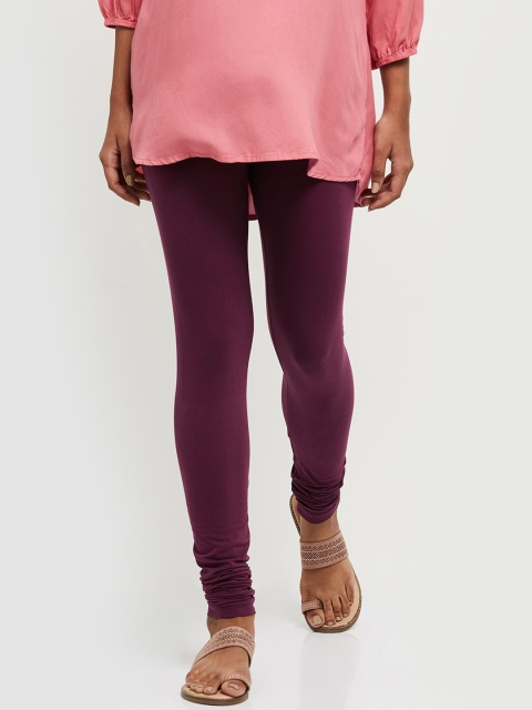 

max Women Burgundy Solid Churidar-Length Leggings