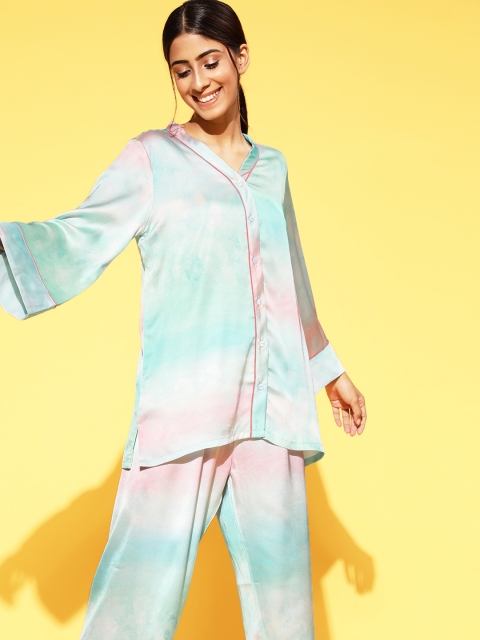 

Bannos Swagger Beautiful Blue and Pink Printed Shirt with Printed Pyjamas
