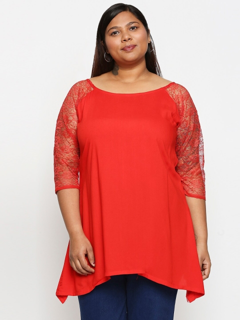 

XXLLENT Women Red Regular Longline Asymmetrical Top