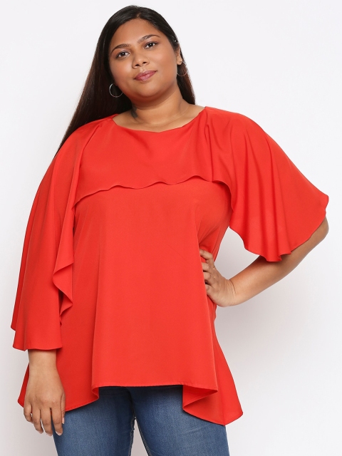 

XXLLENT Women Red Flared Sleeve Crepe Top