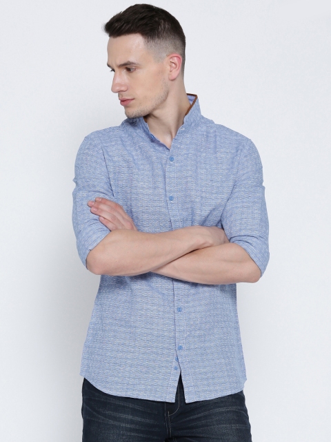 

United Colors of Benetton Men Blue Self-Checked Casual Shirt