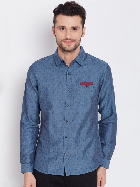 

United Colors of Benetton Men Blue Self-Design Casual Shirt