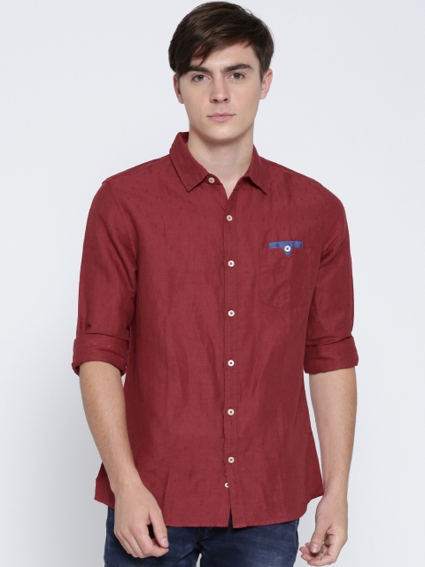 

United Colors of Benetton Men Red Maroon Solid Casual Shirt
