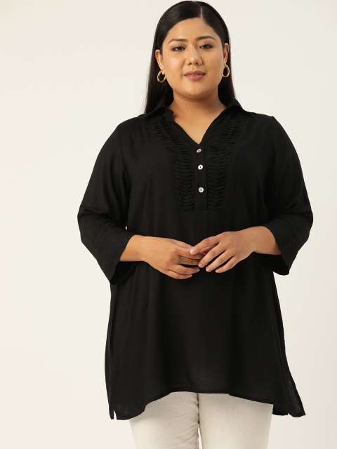 

Revolution Black Viscose Rayon Shirt Collar Tunic