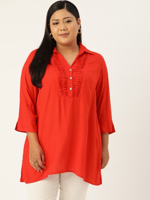

Revolution Red Viscose Rayon Shirt Collar Tunic
