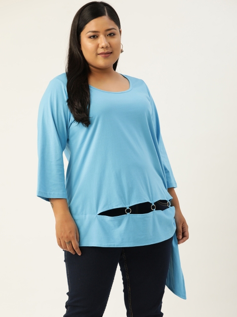 

Revolution Women Plus Size Blue Solid Pure Cotton Regular Top