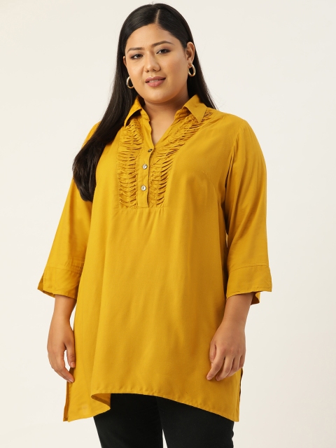 

Revolution Mustard Viscose Rayon Shirt Collar Tunic