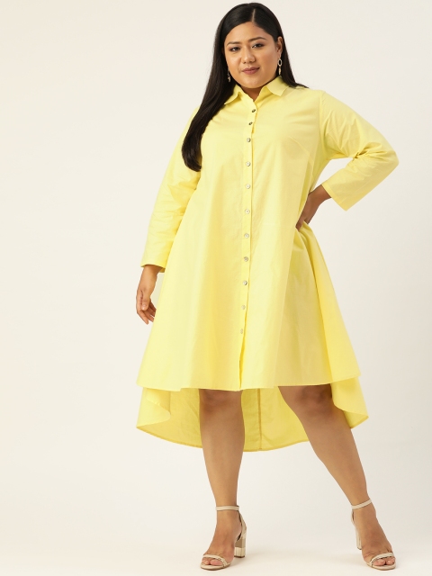 

Revolution Yellow Pure Cotton Solid Shirt Midi Dress