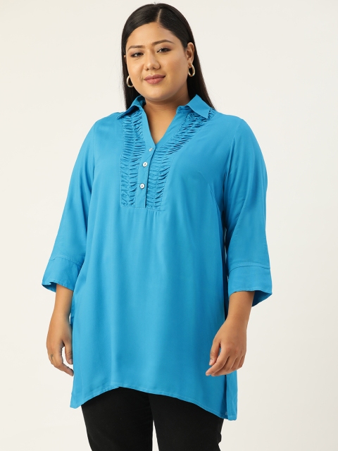 

Revolution Teal Viscose Rayon Shirt Collar Tunic