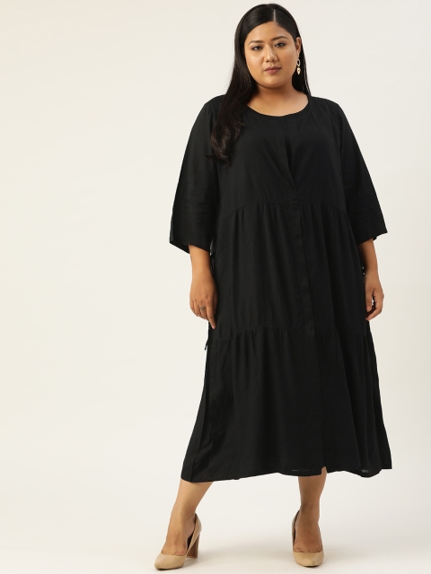 

Revolution Black Pure Cotton Solid Layered Maxi Tiered Dress