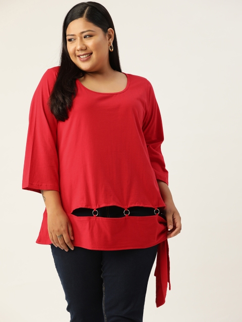 

Revolution Women Plus Size Red Solid Pure Cotton Regular Top