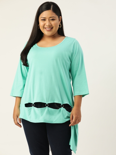 

Revolution Women Plus Size Sea Green Solid Pure Cotton Regular Top
