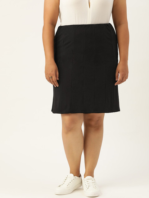 

Revolution Plus Size Women Black Solid Pleated Straight Skirt