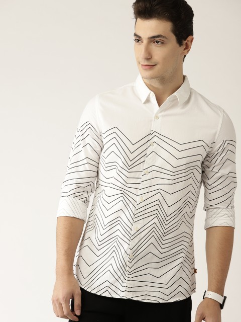 

United Colors of Benetton White & Black Printed Casual Shirt
