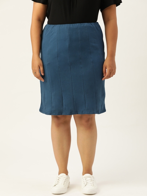 

Revolution Plus Size Women Teal Blue Solid Pleated Straight Skirt