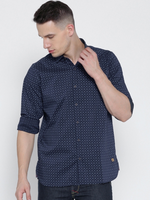 

United Colors of Benetton Men Navy Printed Casual Shirt, Navy blue
