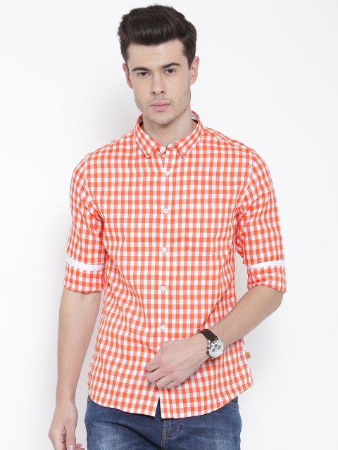

United Colors of Benetton Men Orange & White Checked Casual Shirt