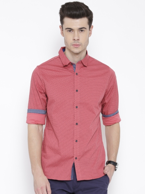 

United Colors of Benetton Men Coral Pink Printed Casual Shirt