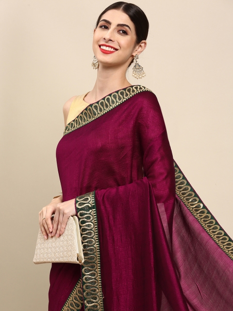 

Anouk Maroon & Golden Embellished Beads and Stones Silk Blend Maheshwari Saree