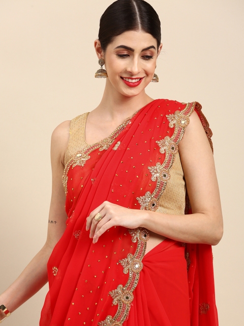 

Anouk Red & Gold-Toned Embellished Saree