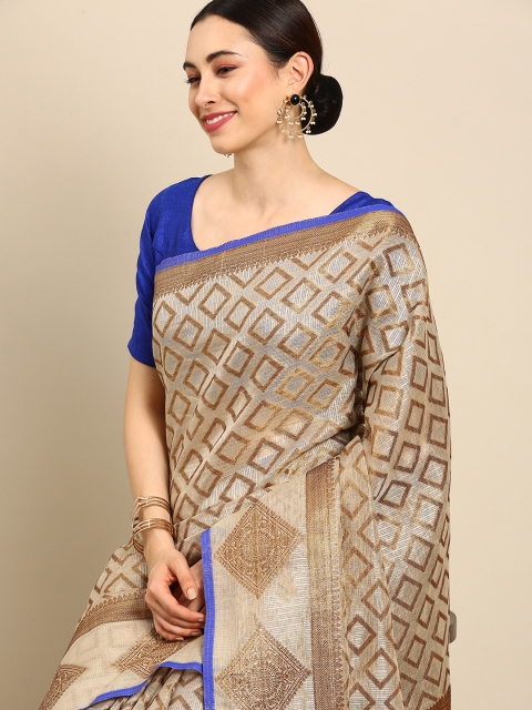 

Anouk Gold-Toned & Blue Woven Design Zari Jute Silk Kasavu Saree