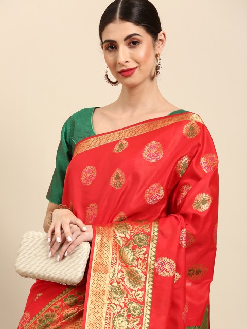 

Anouk Red & Green Woven Design Zari Banarasi Saree