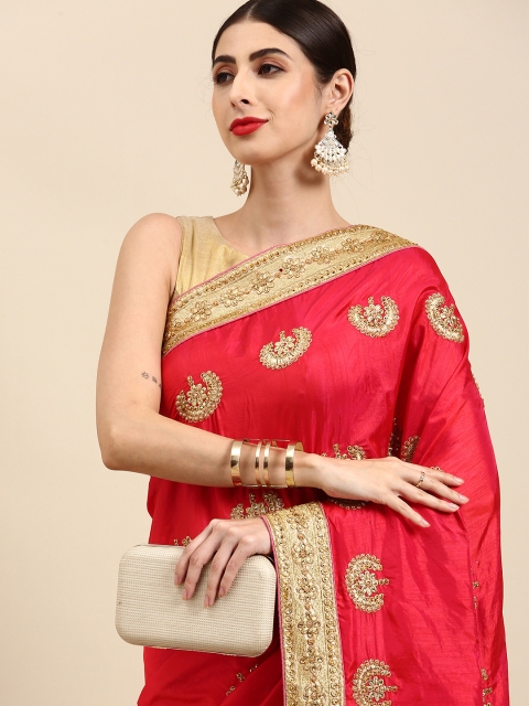 

Anouk Red & Golden Embellished Pure Silk Maheshwari Saree