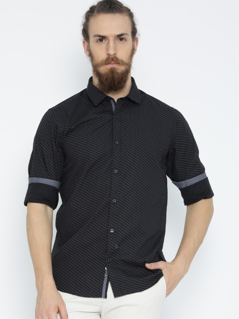 

United Colors of Benetton Men Black & Grey Printed Casual Shirt
